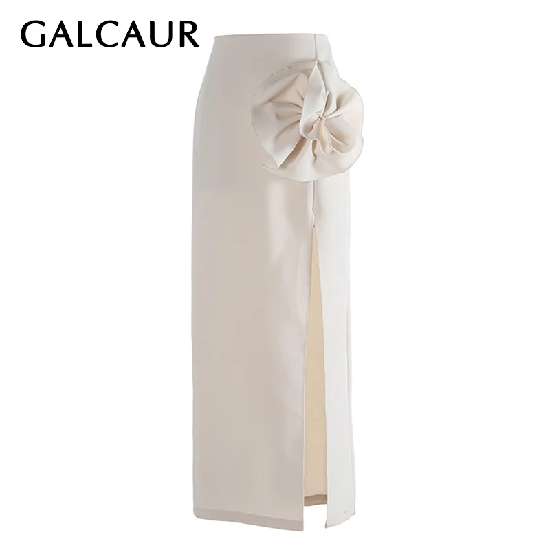 

Юбка-миди женская с разрезом, высокой талией и аппликацией