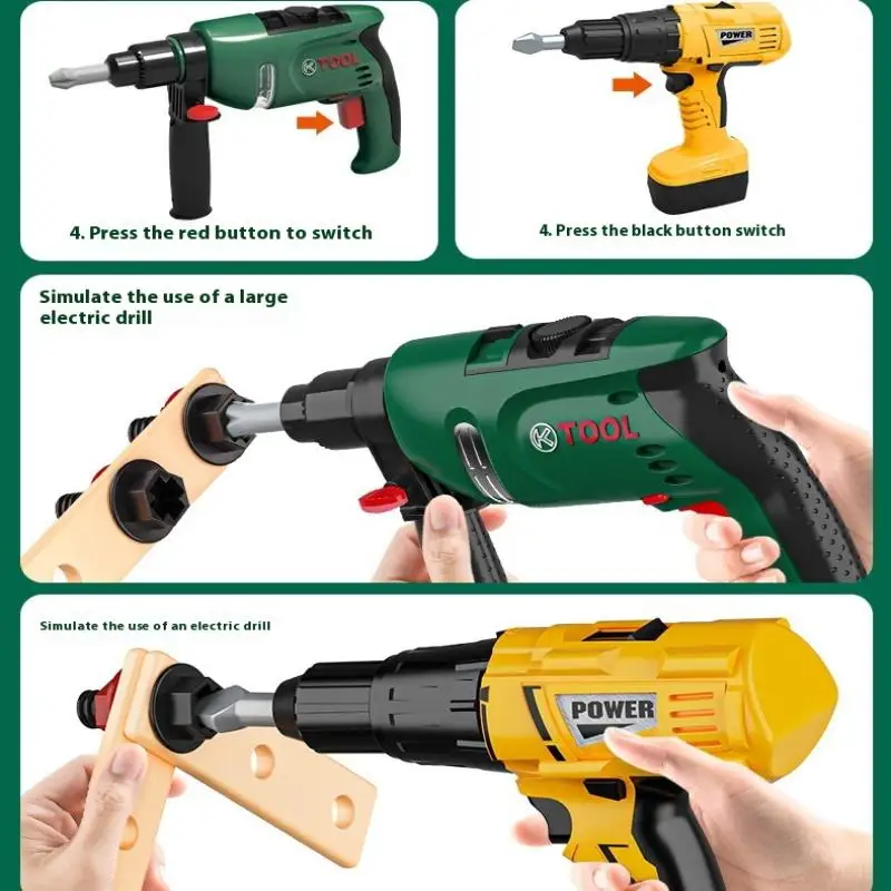 1 Set Toddler Electric Drill Screw Kits Kids Toy Simulation Electric Drill Kit With Real Sounds And Action Construction Tools