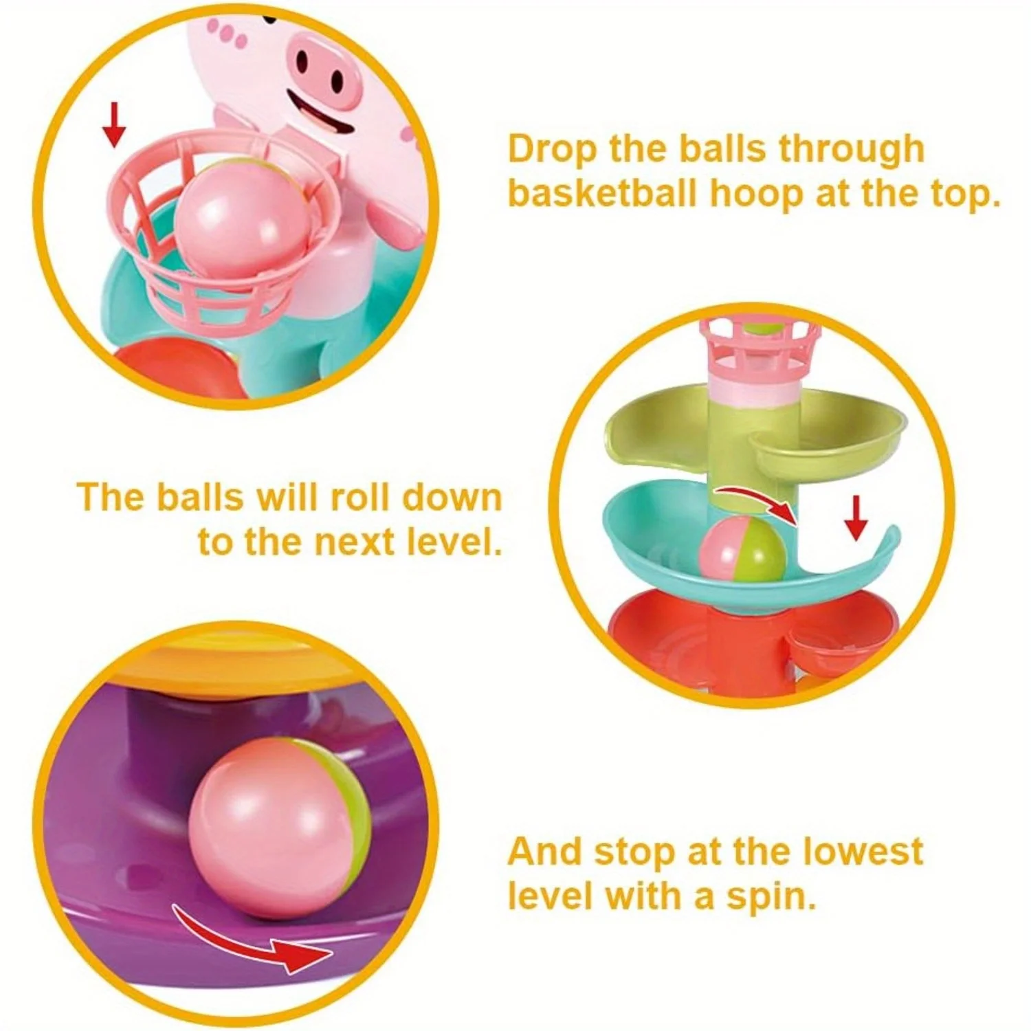 Fun cartoon animal piggy track assembly stacking music ball 0-3 year old baby early education educational toy
