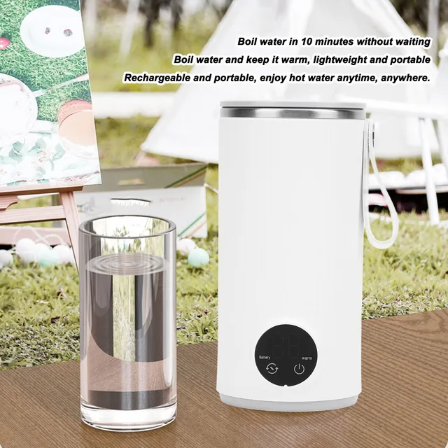 Bouilloire Électrique de Voyage Sans Fil, Rechargeable, 400ml, 55 °C, en Acier Inoxydable, Eau Chaude, Bomicrophone pour Lait 1
