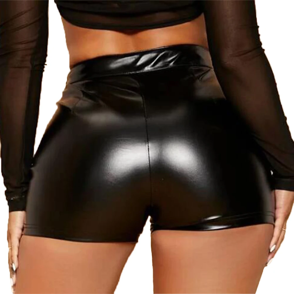 

Women Wet Look Booty Shorts Patent Leather High Waist Mini Short Party Clubwear