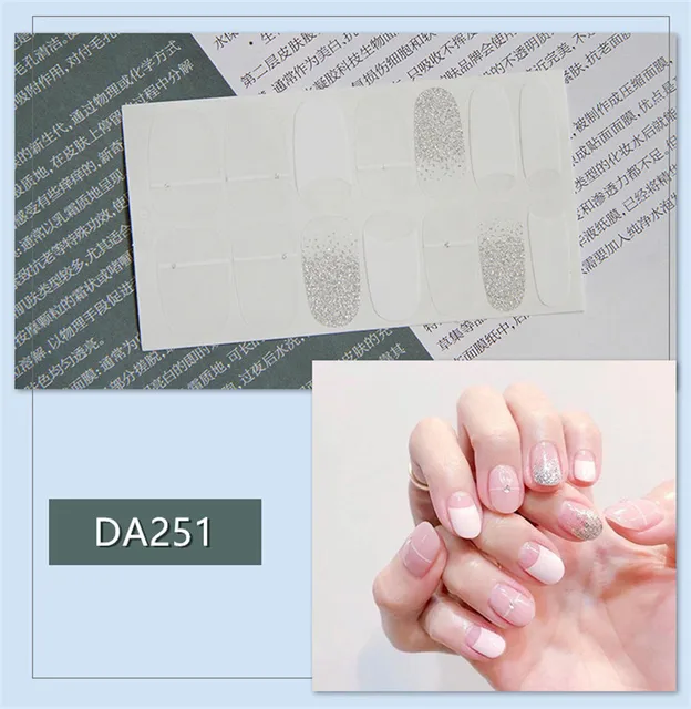 14tips/sheet Nail Wraps Polish Decals Strips Golden Glitter 3D Adhesive Full Nail Art Stickers Manicure Kits Drop Shipping DA251
