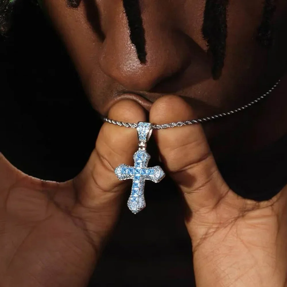 New Men Women Colorful Blue Pink Purple Colorful Cz Cross