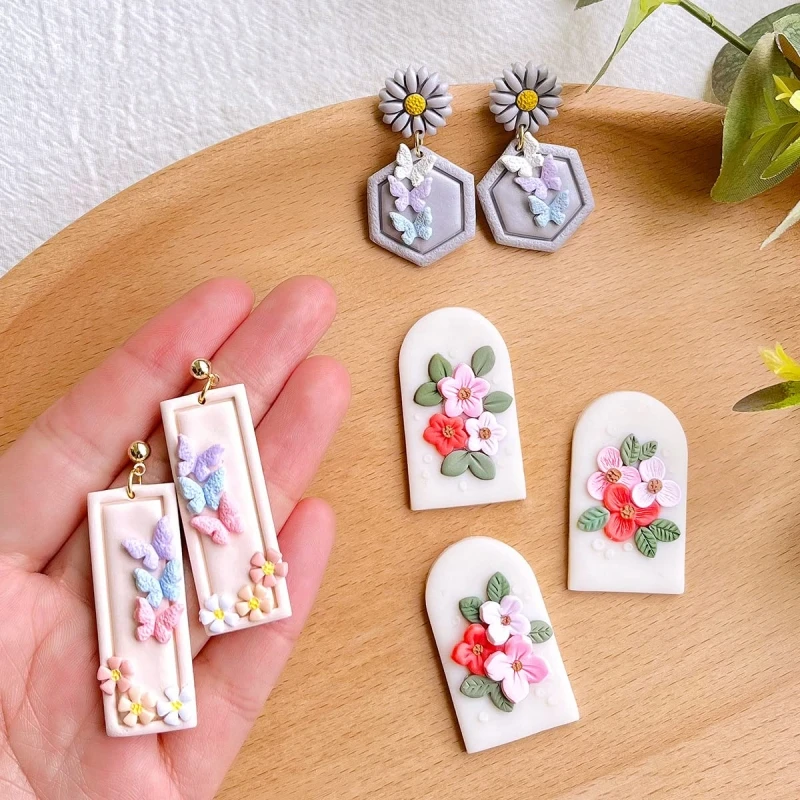 Plant Series and Mini Butterflies Shape Soft Pottery Polymer Mold Bohemian Clay Cutter Handmade Set