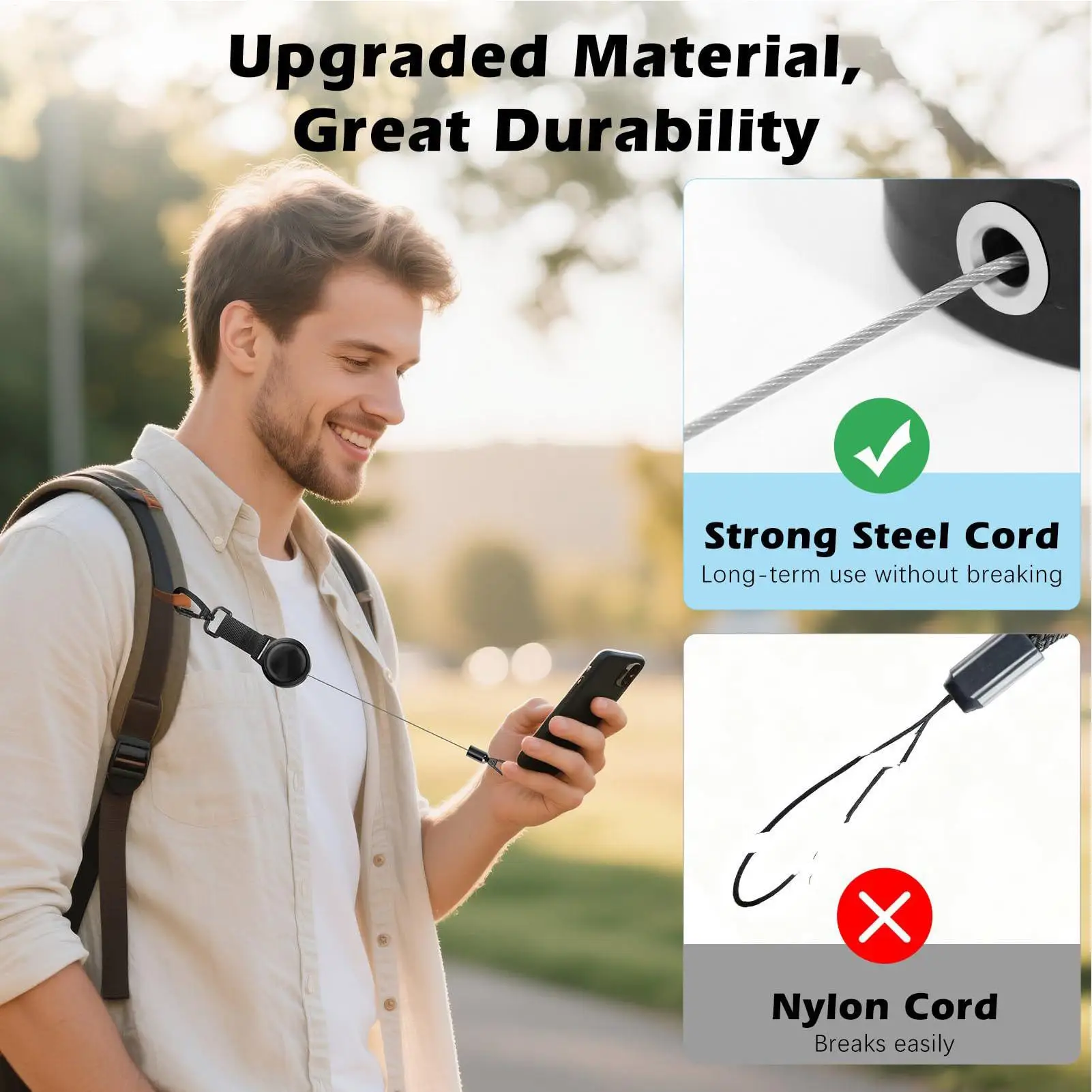 Retractable Anti-Theft Phone Lanyard with Locking Carabiner & 360° Rotating Hook