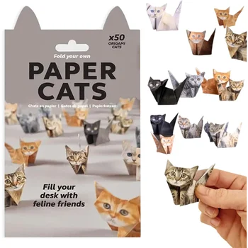 DIY Paper Cat - 50 sheets of DIY origami paper to fold adorable cat figures. Fun craft activity, desktop decoration, 1