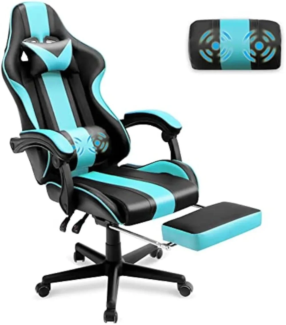 Blue Gaming Chair with Footrest, Ergonomic Gamer Chair,Office Computer Gaming Chairs,E-Sports Racing Game Chair 8 seats foldable sideline bench for sports team portable camping folding bench chairs with carry bag black