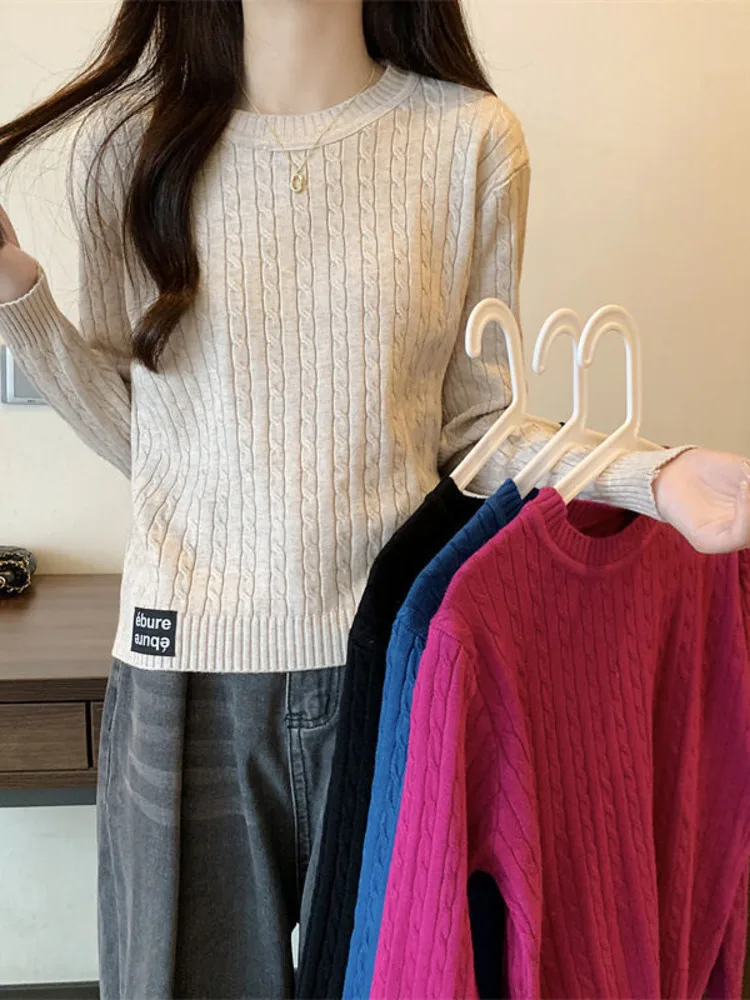 

Women Sweaters Pullovers Long Sleeve Solid Color Matching Casual Pullover Knitted Sweater Clothing Top New 2023 Autumn Winter