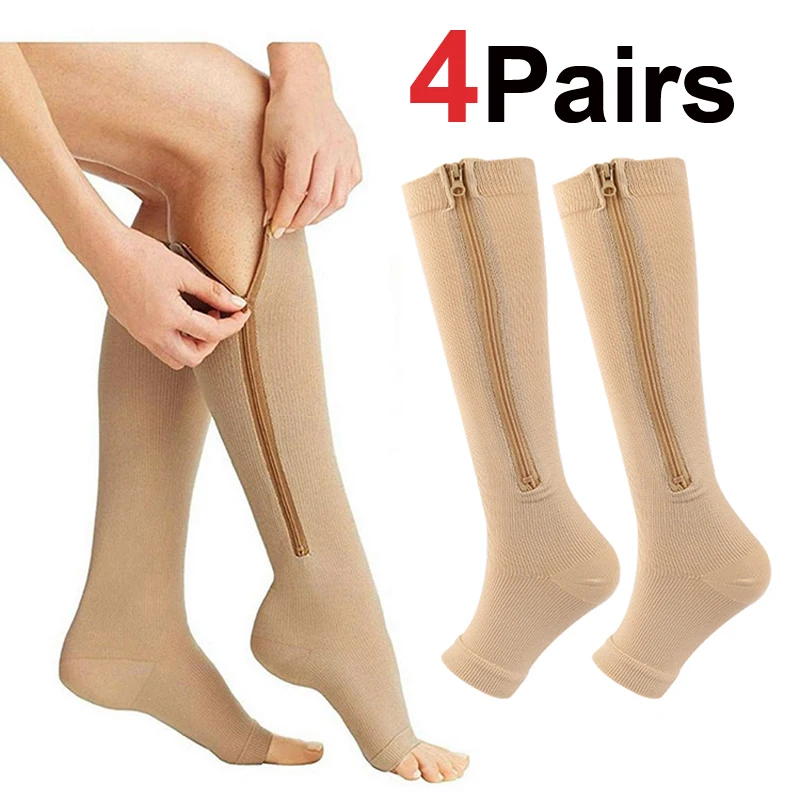 Zipper Compression Socks for Varicose Support Outdoor Running Fitness Hiking Anti-Fatigue Medical Care Diabetes Swelling Relief