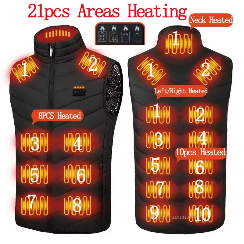 

21PCS Heated Jacket Fashion Men Women Coat Intelligent USB Electric Heating Thermal Warm Clothes Winter Heated Vest Plussize