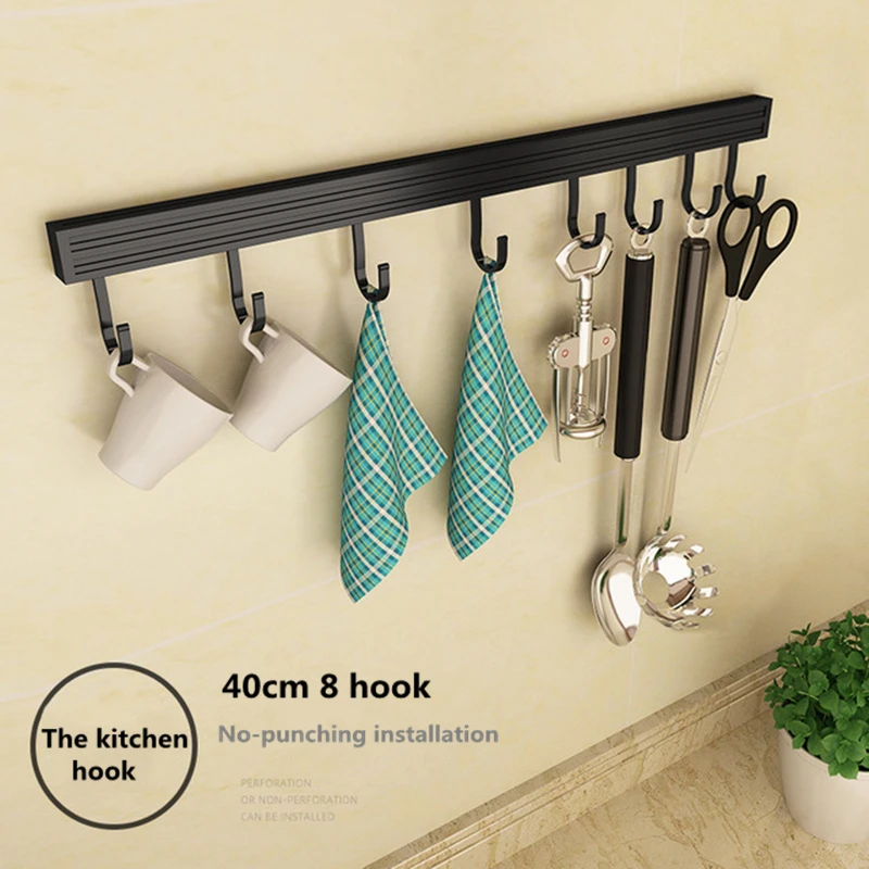 Utensil Rack Set of 5, Kitchen Wall Hanging Shelf with 2 Rail Rack