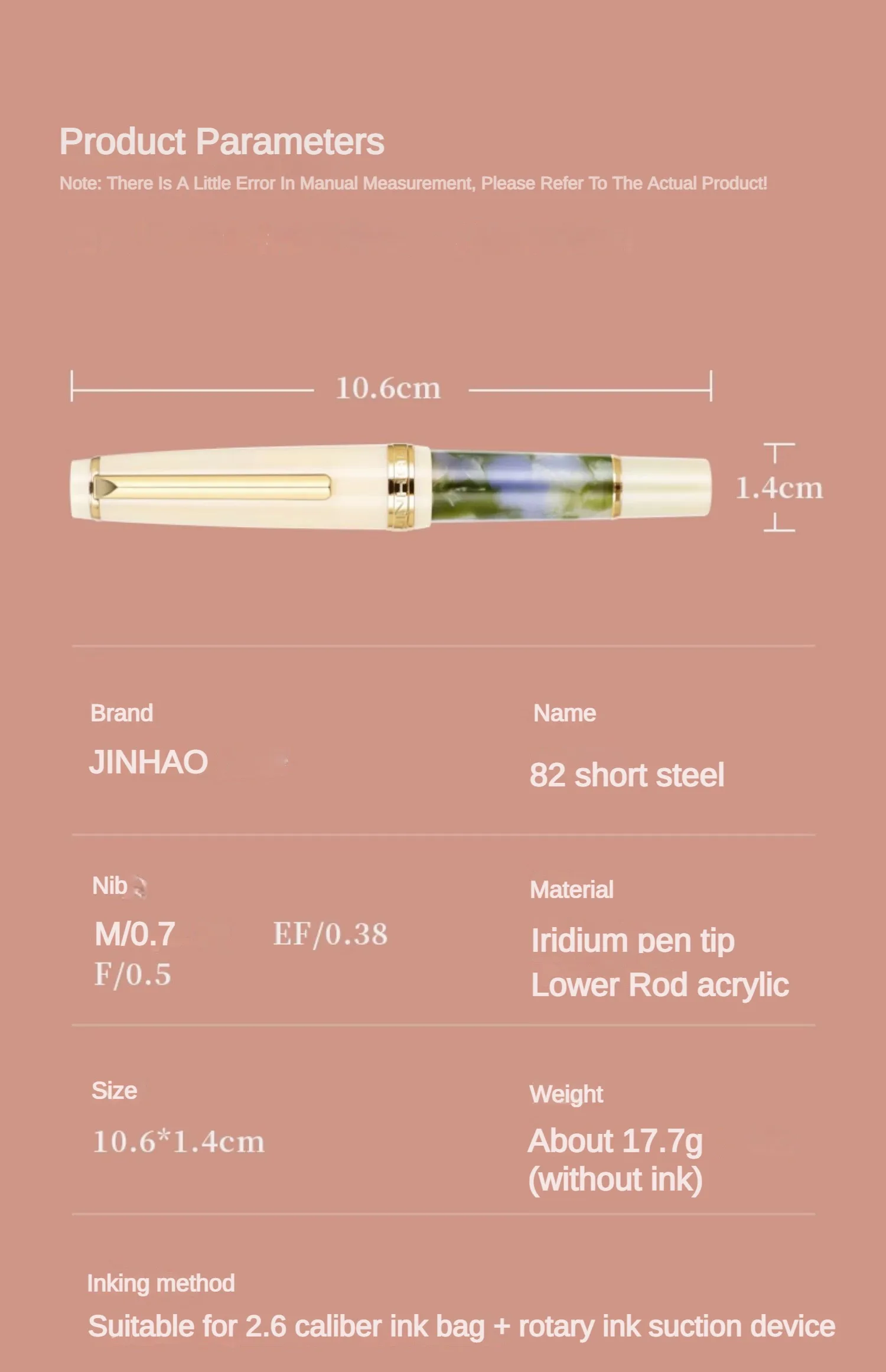 Jinhao 82 Mini Acrylic Fountain Pen - Cute Portable Calligraphy Pen for Office and School Supplies
