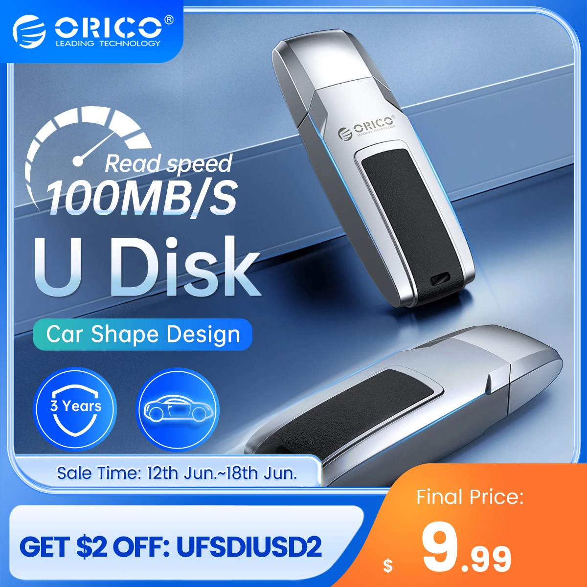 ORICO-USB 3.0 carro de couro de metal forma flash drive, pen drive ...