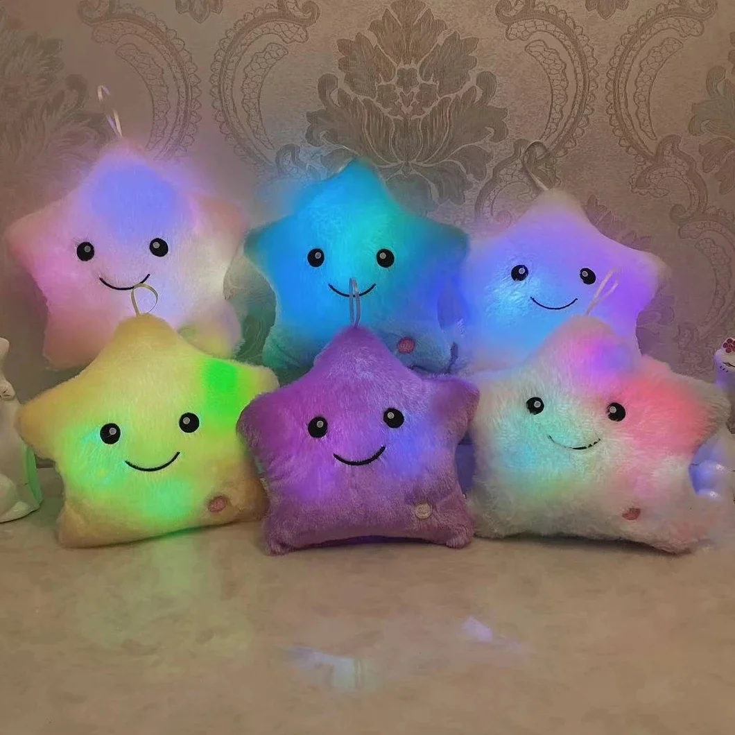 20cm Kawaii Luminous Star Pillow Plush Toy Soft Glowing Colorful Stars Cushion Led Light Toys Creative Gift Home Decor 3