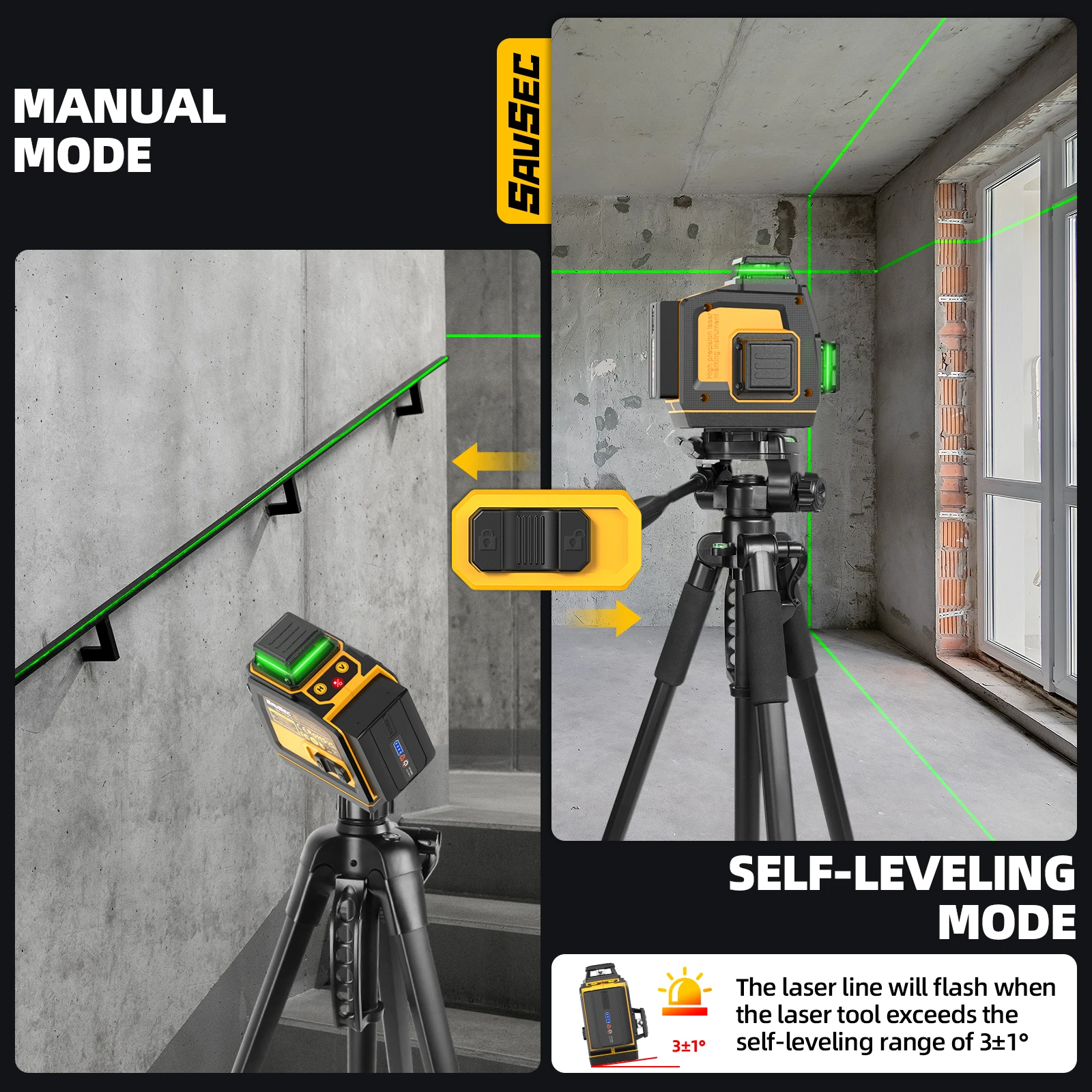Laser Level 360° Self Leveling  3D 12 Lines Green Laser Cross Line with Remote C