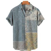 

2022 New Hawaiian Men's Short Sleeve Shirt Open Collar Single Button Shirt, 3D Printed Short Sleeve Fashionable Casual Beach Top