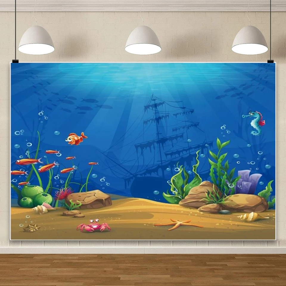 Haoyiyi 8x6ft Underwater Shark Backdrop Great White Shark Deep Under Sea World Aquarium Photography Background Baby Boy Birthday Celebration Theme Party Kid Diver Portrait Photo Studio Prop Polyester - View #10