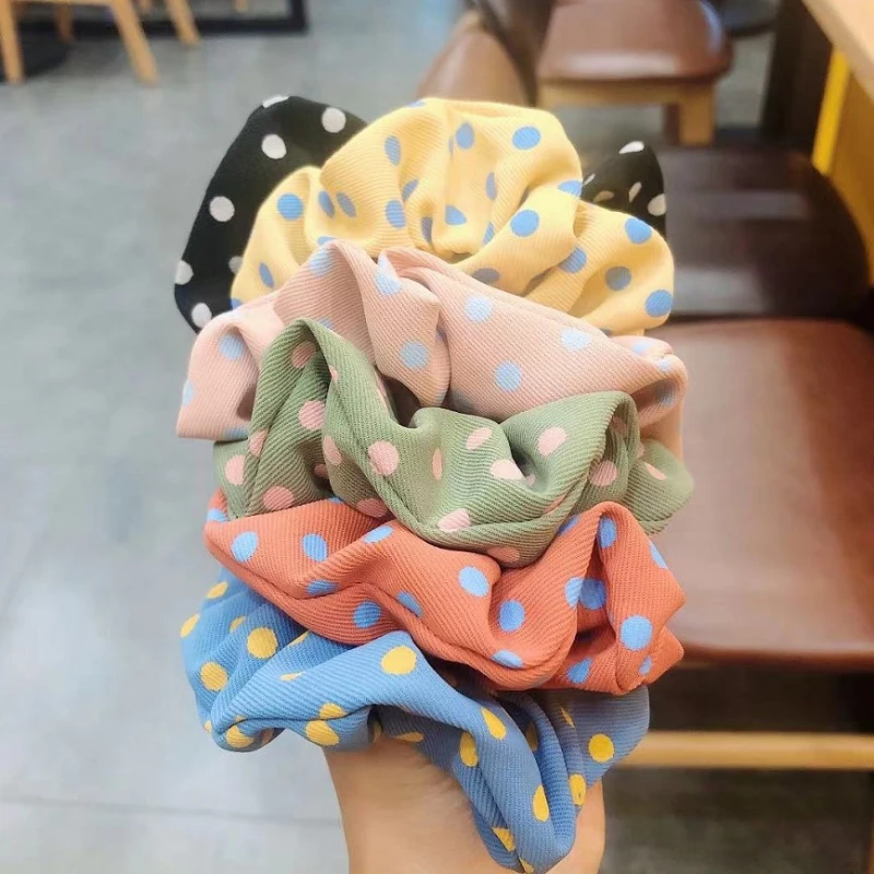 Simple&Clear Polka Dots Hair Scrunchies Fashion Hair Ties Ropes for Women Girls Sweet Elastic Rubber Bands Headwear Accessories yada fashion fold rain transparent umbrella folding rainy cherry blossom umbrellas for girls boy clear manual parapluie yd210025