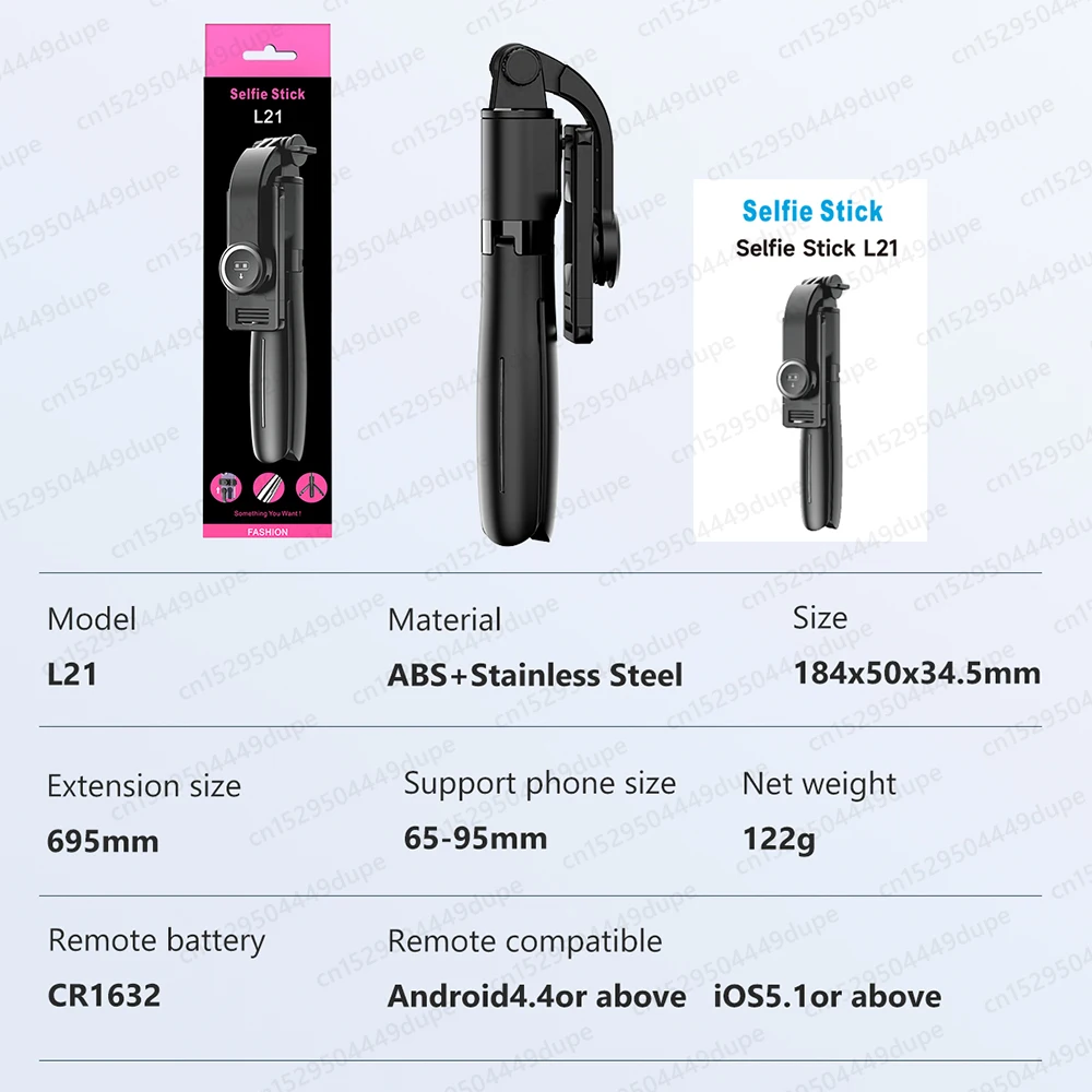 TOKQI-L21 Selfie Stick Telescopic Travel Handheld Tripod Portable