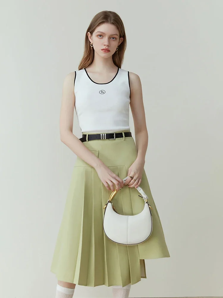 

FSLE Simple Sleeveless knitted Vest for Female Spring Niche Design Sports Wind Top Slim O-Neck Contrasting color Tank for Women