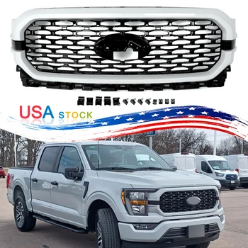 Avalanche Grey Front Upper Bumper Grille Fit For 2021-2023 Ford F150 F-150 XL XLT Honeycomb Air Inlet Mesh Grills Magickit