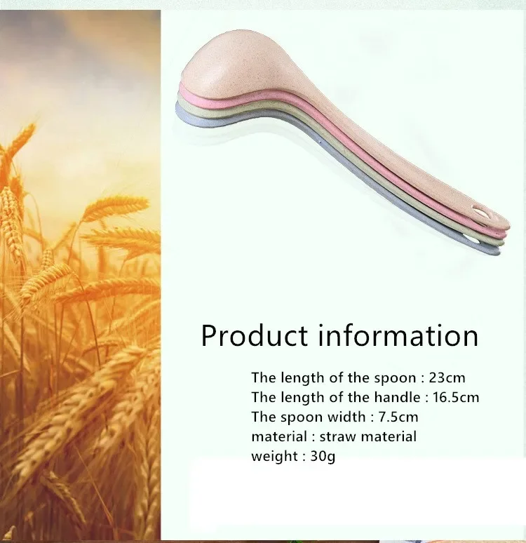 Description Picture 2 of itemTableware Wheat Straw Soup Ladle 4 Colors Long Handle Soup Rice Spoon Meal Dinner Scoops Household Kitchen Supplies Cooking Tool