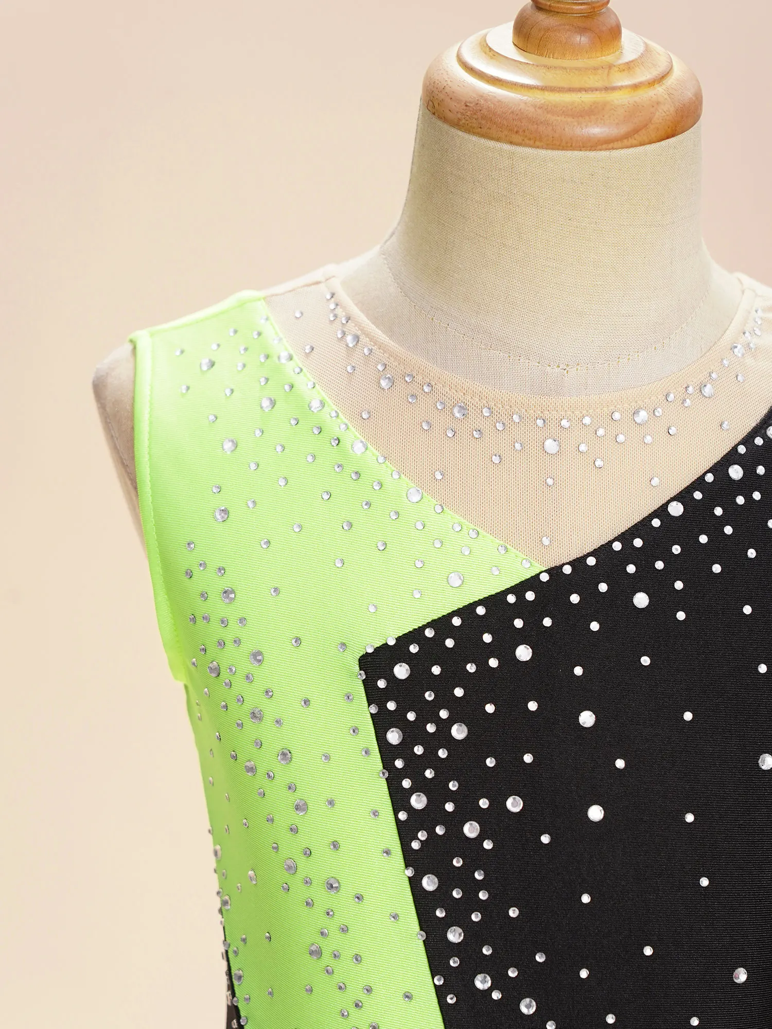 Kids Girls Figure Skating Leotard Dress Ballet Leotard Dance Leotard Ballet Dress Shiny Rhinestone Sheer Mesh Sleeveless Bodysuit for Ballet Lyrical Dance Gymnastics