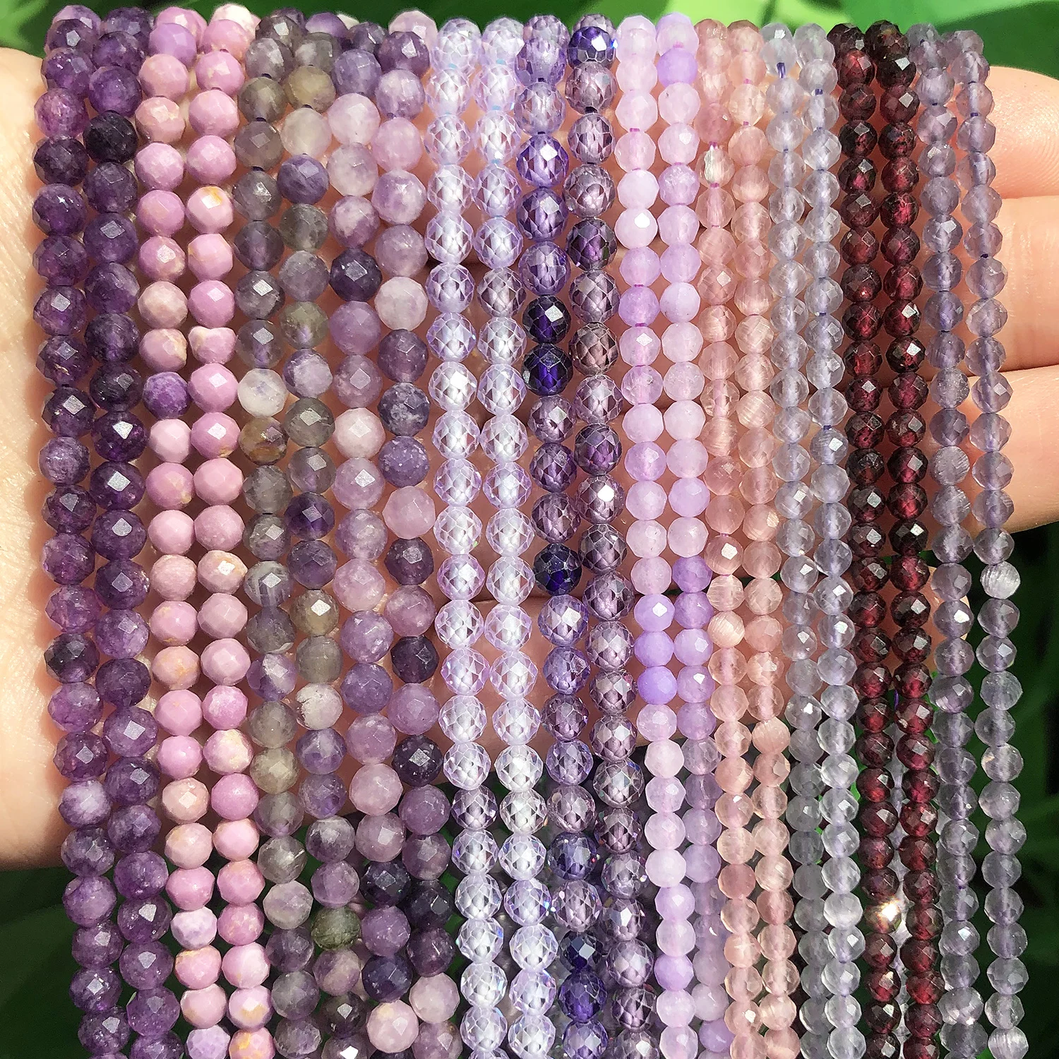 Small Natural Faceted Stone Beads Purple Mica Amethysts Cat Eye Faceted Waist Beads for Jewelry Making Diy Bracelet Accessories