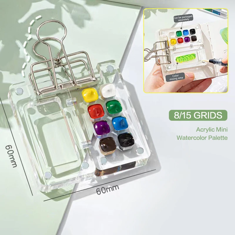8/15Grids Acrylic Mini Watercolor Palette Portable Paint Box Travel Painting Watercolor Paint Tray Art Supplies paint tray color palette watercolor palette
