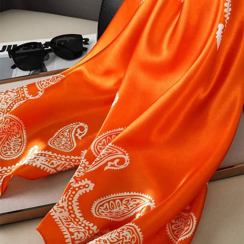 90*90cm Platz Silk Schal Frauen Mode Designer Schöne blumen Foulard Weiche Satin Schal Kopftuch Schals Hals kopftuch – Detail 15