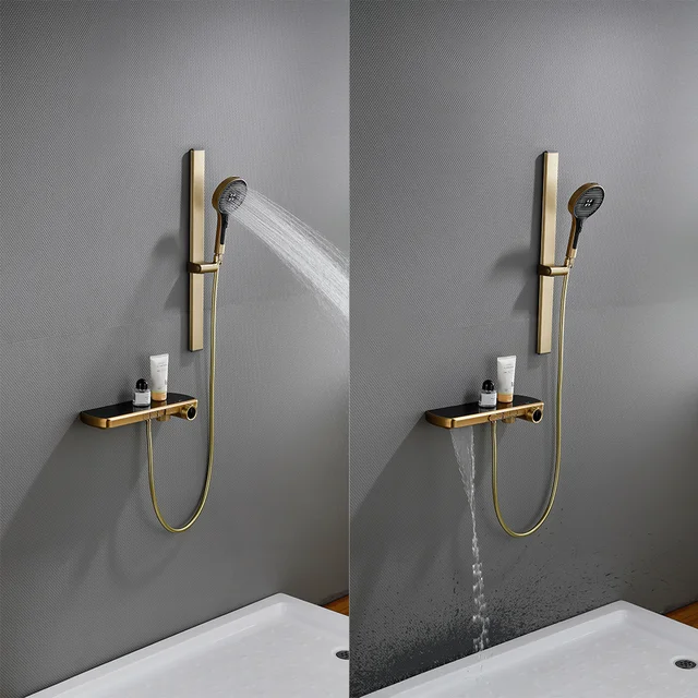 ชุดก๊อกน้ำอัจฉริยะระบบดิจิตอลระดับไฮเอนด์สำหรับห้องน้ำ พร้อมระบบฝักบัวแบบแยกส่วนสำหรับอ่างอาบน้ำ ฝักบัวแบบเรนชาวเวอร์ และก๊อกน้ำแบบวอเตอร์ฟอล 4