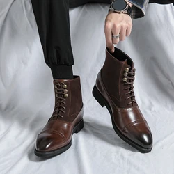 Designer's New Men's Leather Boots Pointed Men's Business Boots Fashion Men's High Top Shoes Men's Chelsea Boot Big Size：38-48