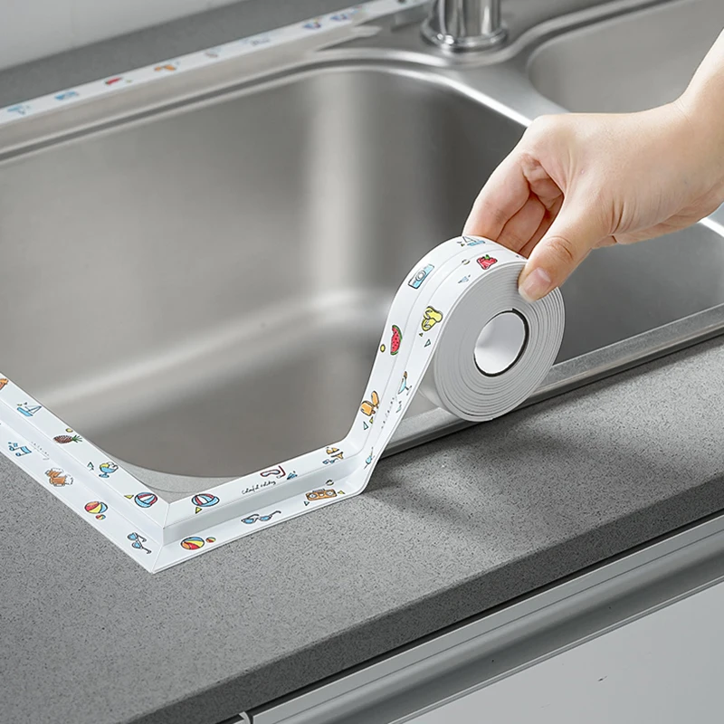 Kitchen Sink Waterproof Sticker Pattern Printed Antimold Tape Bathroom