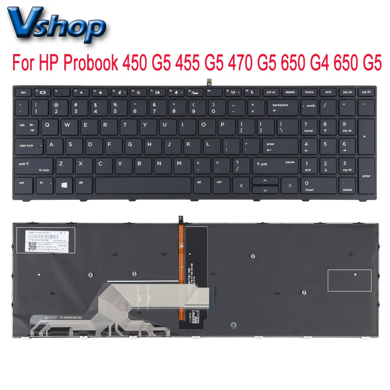 For HP Probook 450 G5 455 G5 470 G5 650 G4 650 G5 US Version Keyboard with Backlight