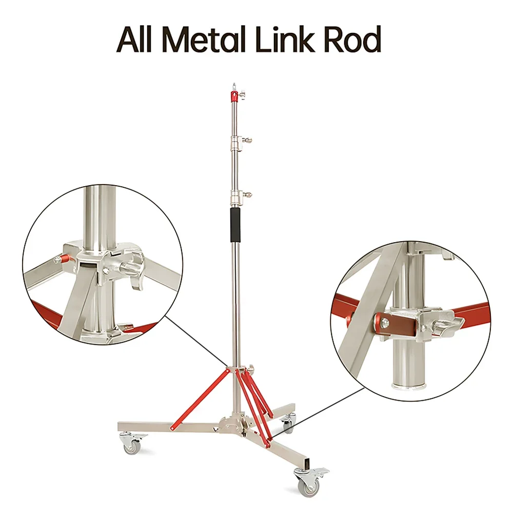 SH 119-320cm Adjustable Heavy-Duty Stainless Steel Photography C-Stand With 3 Wheels Suitable FOR Mobile Photography Shooting