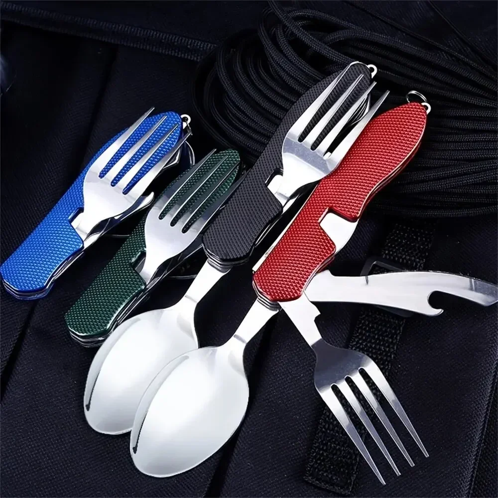 Cutlery Set Stainless Steel Cutlery Household Tableware Multifunctional Knife Sports Saucepan Foldable Camping Gear Spoon Bar