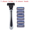 (1 Shaver Holder+6 Replacement Heads) 6-Layers Blade Manual Shaver Safety Razor For Men Barber Shaving Tool Body Hair Removal 1