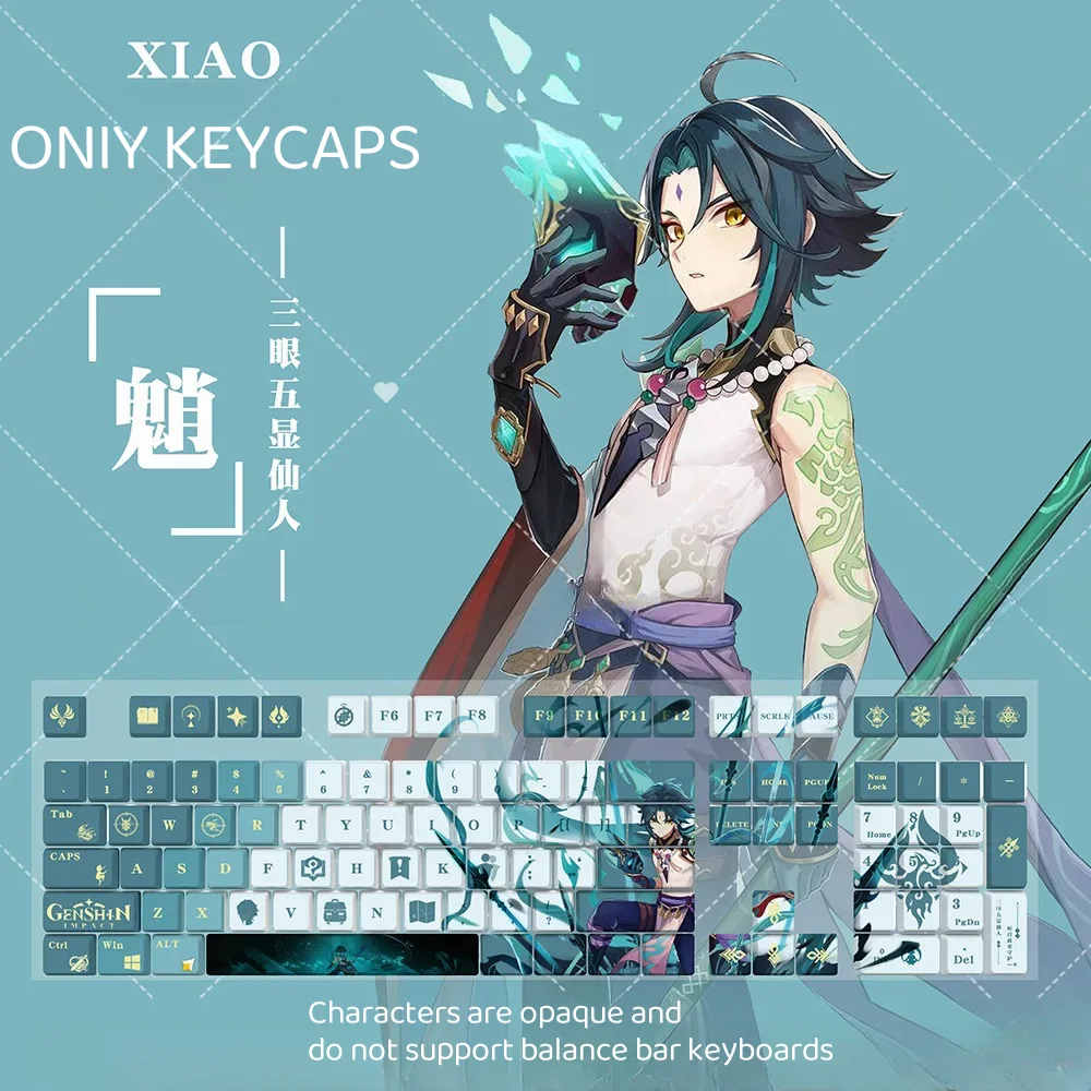 Genshin Impact Keycap Tema Xiao Pbt para Teclado Mecânico Spot Cherry mx Game Personagens de Sublimação do Escritório São Opacos