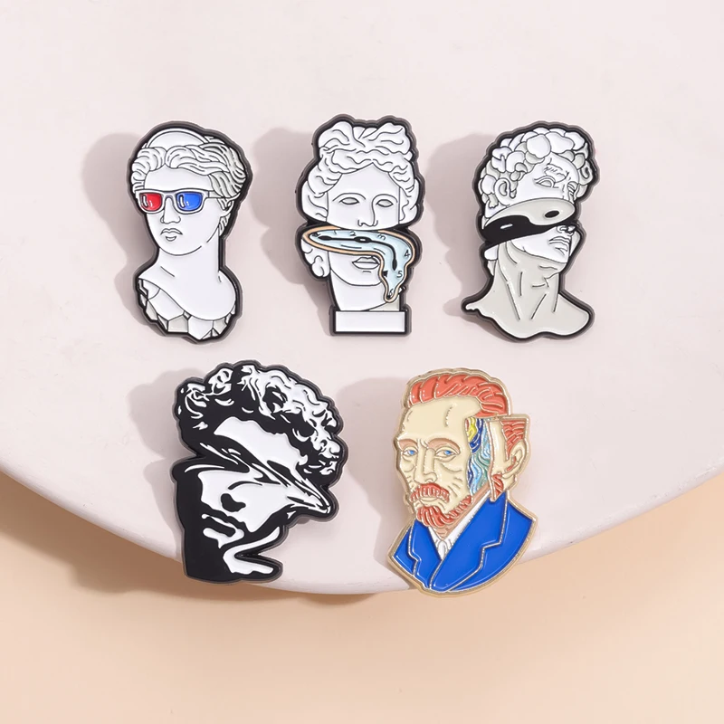 Van Gogh Emaille Pin kreative Gips Skulptur Schneiden Ölgemälde Abzeichen Broschen Rucksack Schmuck Geschenk für künstlerischen Freund