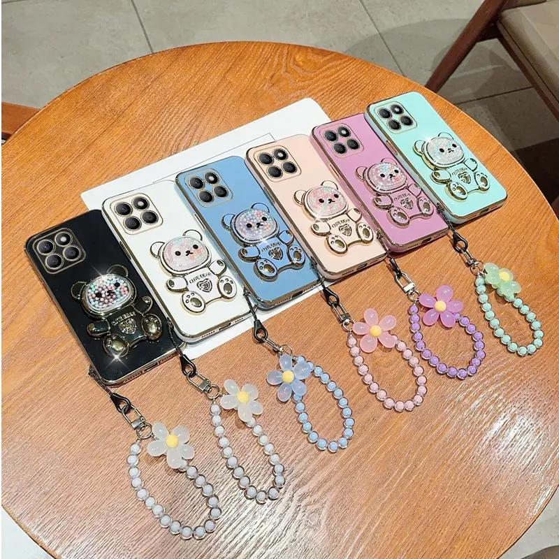 Bear Flower Strap Phone Holder Case with Stand Cover