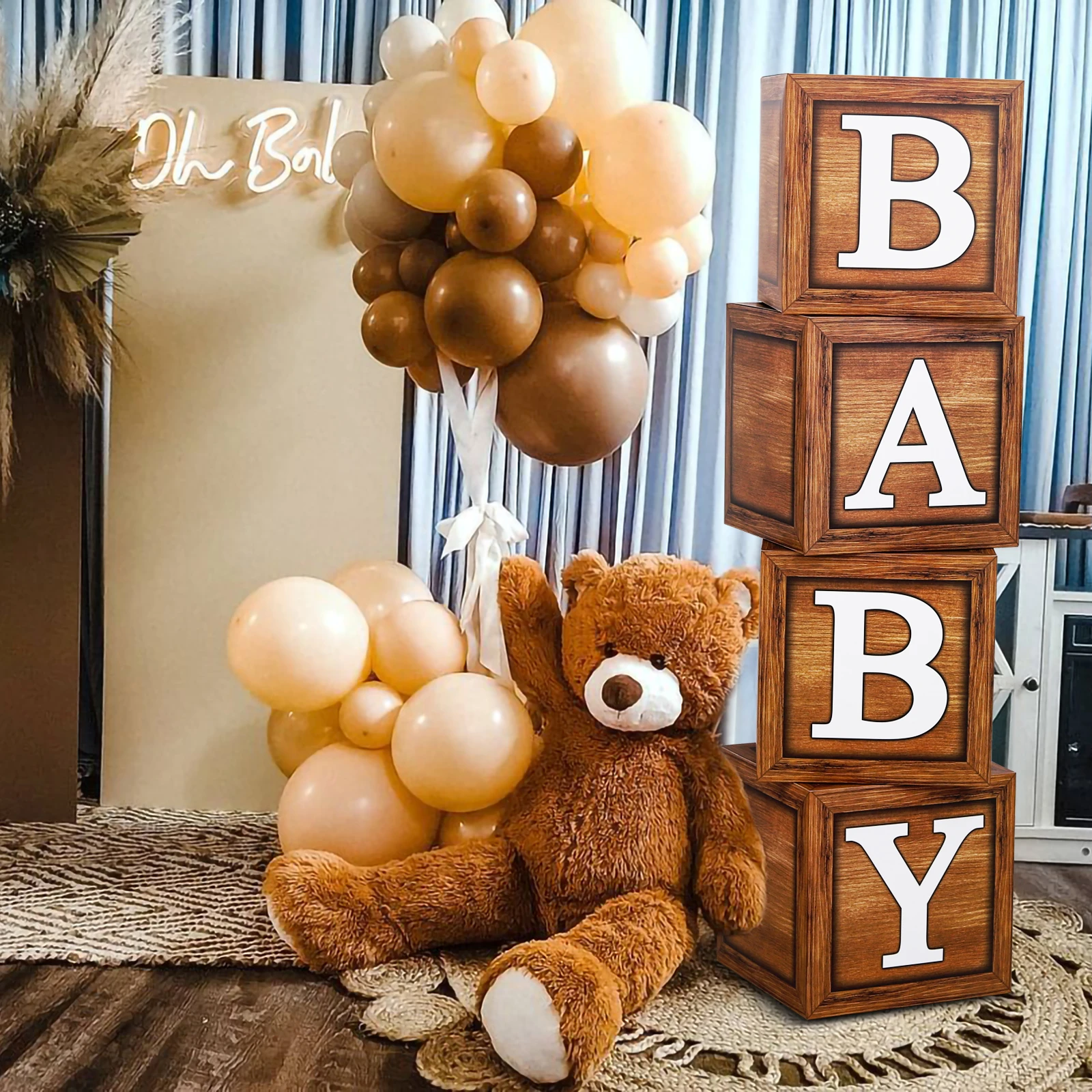 Boite A Ballons En Bois Pour Bebe Decor De Fete De 1er Anniversaire Ours En Peluche Pour Fete Prenatale Garcon Et Fille Revelation Du Genre Partie Bricolage Decorations Aliexpress