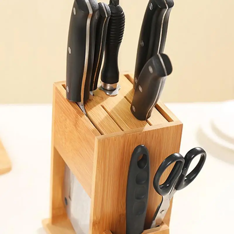 Bamboo Knife Block Stand for Kitchen Multifunctional Cutter Rack Holder multifunctional knife Storage rack for Kitchen Supplies