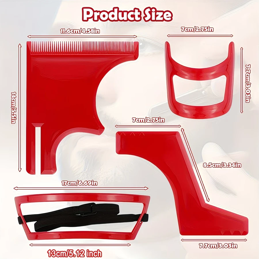 Set di strumenti per lo styling della barba con quattro guide modellanti per la rasatura, la definizione dei contorni, delle baffi e delle barbe a collare. - immagine 2