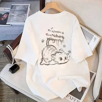 Women's T-shirt Short Sleeve White Pure Korean Style Summer New Design European Top Fashion Women Clothing Graphic T Shirts Y2K 1