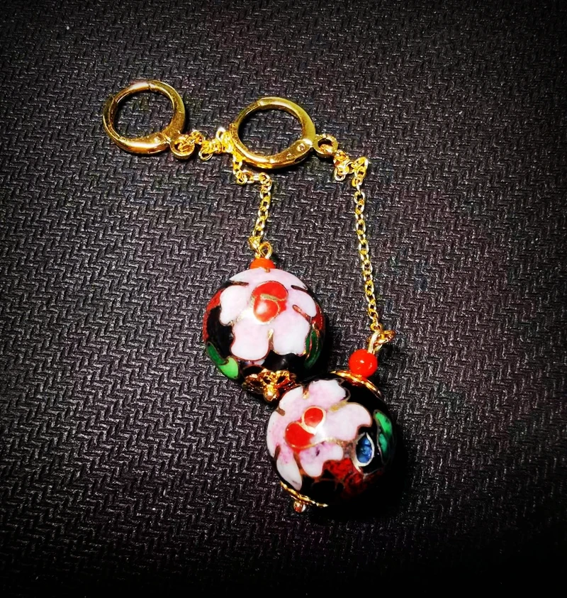 

Original Hand-Made Chinese Cloisonne Earrings Charm Vintage Flower Long Pendant Eardrop Creative Niche Custom Women's Jewelry