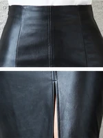 Aachoae Black PU Leather Skirt Women 2022 New Midi Sexy High Waist Bodycon Split Skirt Office Pencil Skirt Knee Length - Image 5