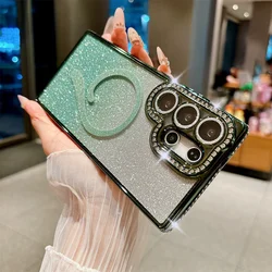 Glamorous Rhinestone Bling Glitter Phone Case with Wireless Charging Compatibility - Galaxy S23 Ultra (Gradient Green)