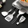 4PCS Outdoor Folding Kitchenware Set Camping Travel Portable 304 Stainless Steel Stir Frying Pot Shovel Soup Spoon 5
