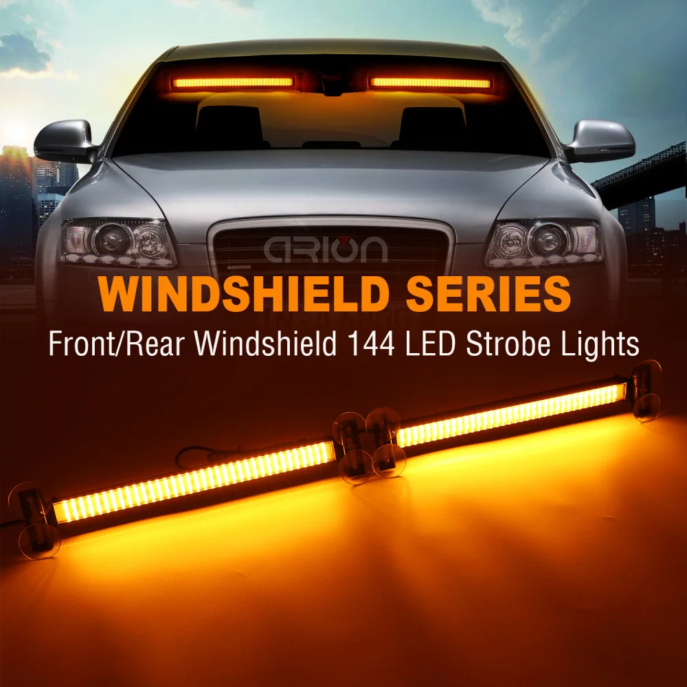2 in 1 Police LED Strobe Light Car Auto Emergency Warning Lamp 144 Led Windshield Bar Traffic Advisor Flashlight Car Accessories