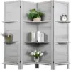 4 Panel 5.6 Ft Tall Room Divider, Wood Room Dividers And Folding Privacy Screens, Panel Divider&Room Dividers, Grey Room 1